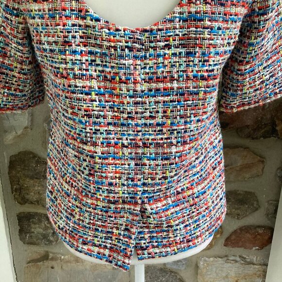 NWT Akris Punto Short-Sleeve Cutout Multicolor Cotton Tweed Top $695 - Picture 10 of 12
